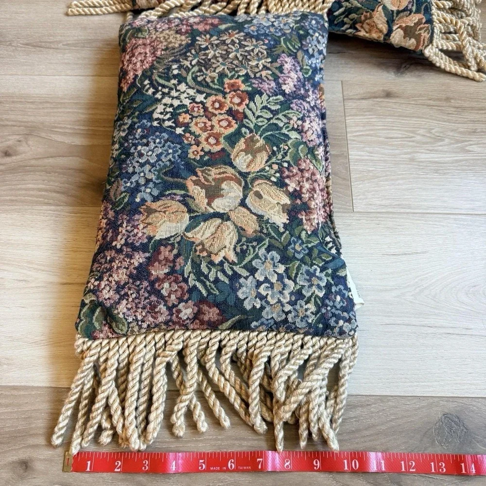 Floral Tapestry Accent Pillows with Fringe Set of 2 Vintage